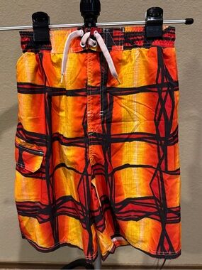 Weatherproof Orange and Black Plaid Athletic Swim Shorts